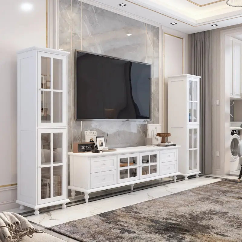 Cabinet Set with Tempered GlassStorage & TV Stand Combo Organization - SideCabinet+TVStand