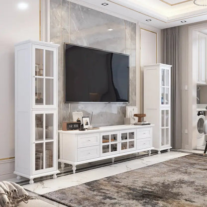 Cabinet Set with Tempered GlassStorage & TV Stand Combo Organization - SideCabinet+TVStand