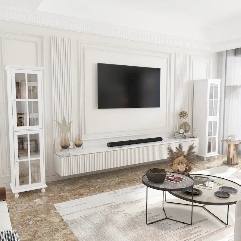 Cabinet Set with Tempered GlassStorage & TV Stand Combo Organization - SideCabinet+TVStand