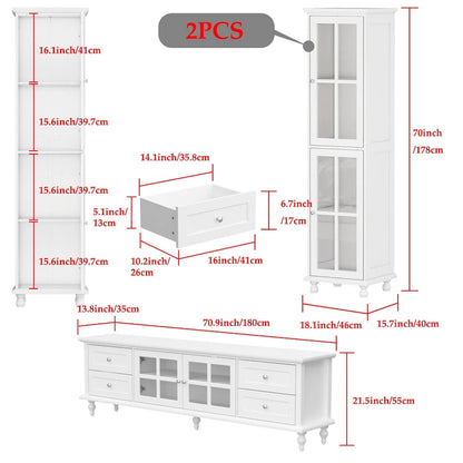 Cabinet Set with Tempered GlassStorage & TV Stand Combo Organization - SideCabinet+TVStand