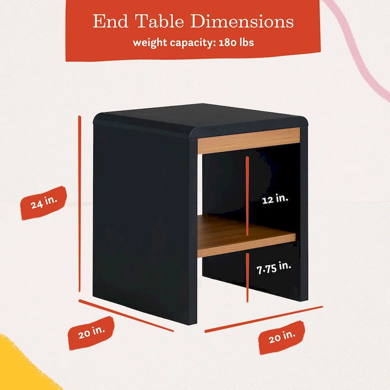 Brookside Reyna Modern Wood End Table with Rounded Corners