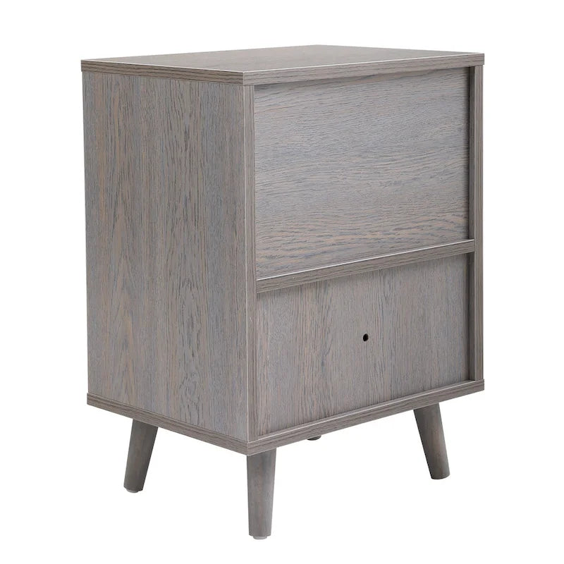 Wooden Nightstand with Drawer and Open Storage compartment ,Set of 2,Gray
