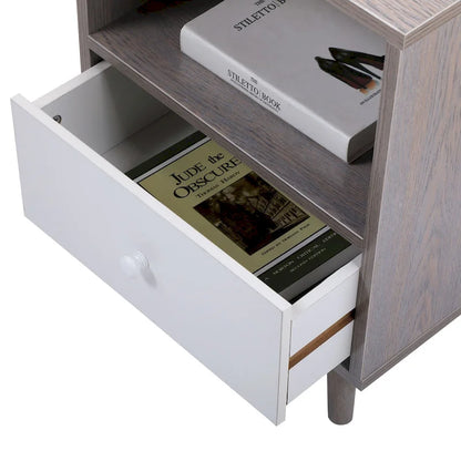 Wooden Nightstand with Drawer and Open Storage compartment ,Set of 2,Gray