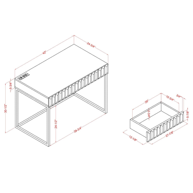 Bird Modern 42-inch Metal Computer Desk with USBs by