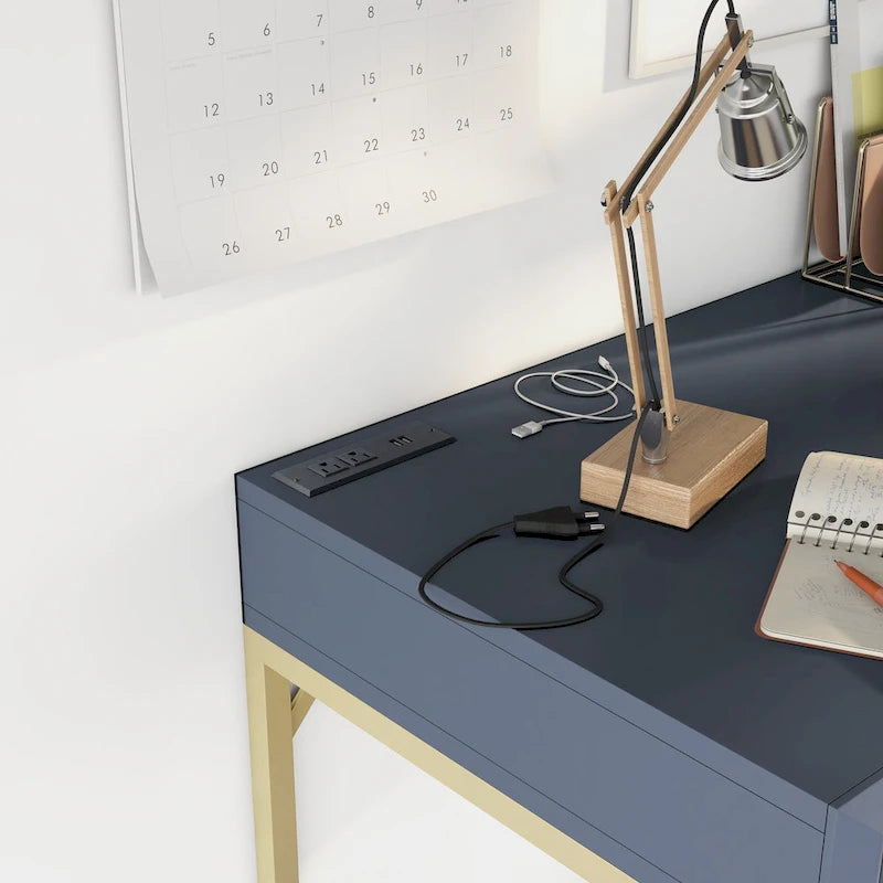 Bird Modern 42-inch Metal Computer Desk with USBs by