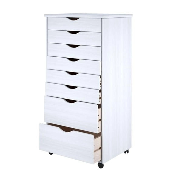Extra Wide Solid Pine Wood Roll Cart with 6+2 Drawers, White Finish