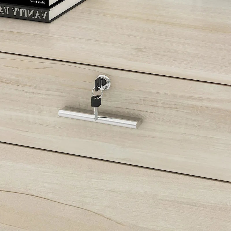 Timechee Reception Desk Counter with Lockable Storage Wood Texture