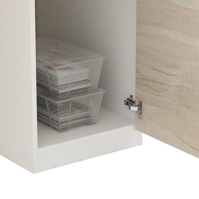 Timechee Reception Desk Counter with Lockable Storage Wood Texture