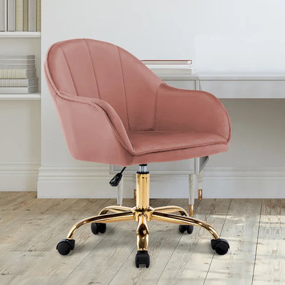 Ribbed Velvet Office Chair with 360° Swivel & Gold Chrome Base