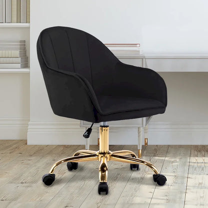Ribbed Velvet Office Chair with 360° Swivel & Gold Chrome Base