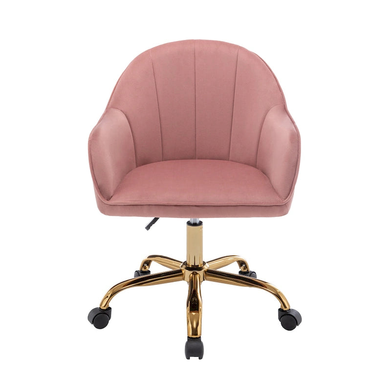 Ribbed Velvet Office Chair with 360° Swivel & Gold Chrome Base