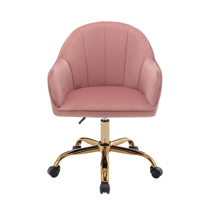 Ribbed Velvet Office Chair with 360° Swivel & Gold Chrome Base