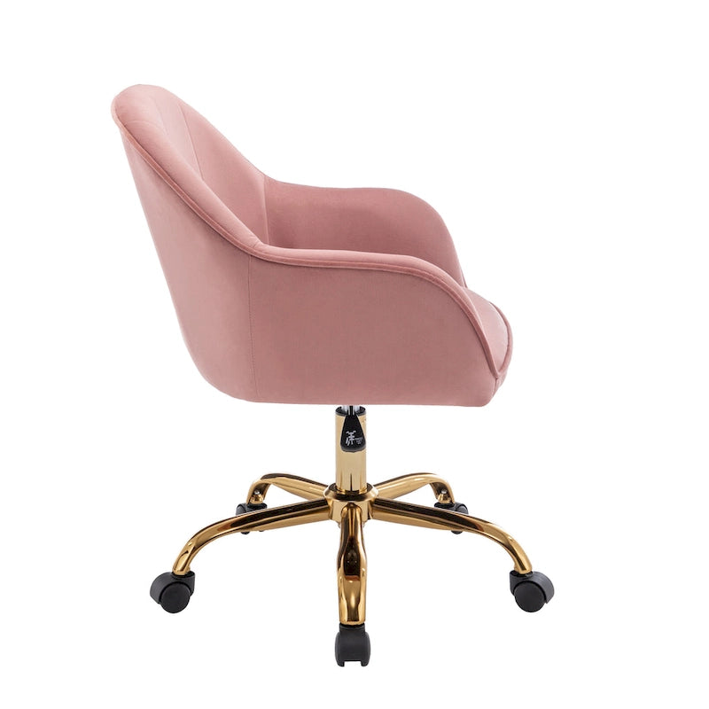 Ribbed Velvet Office Chair with 360° Swivel & Gold Chrome Base