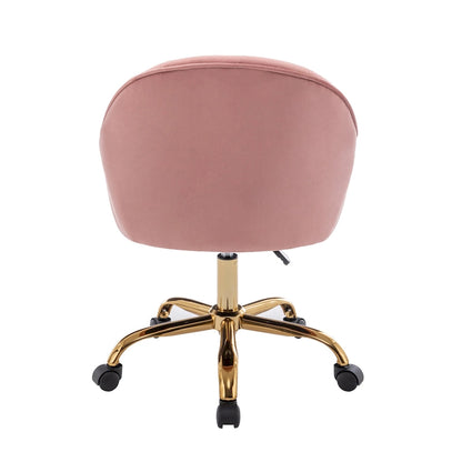 Ribbed Velvet Office Chair with 360° Swivel & Gold Chrome Base