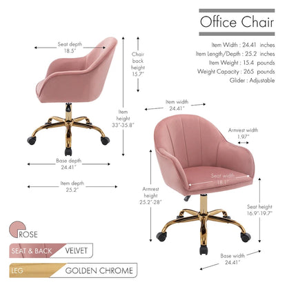 Ribbed Velvet Office Chair with 360° Swivel & Gold Chrome Base