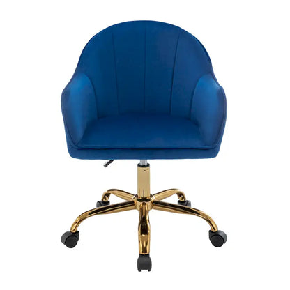 Ribbed Velvet Office Chair with 360° Swivel & Gold Chrome Base