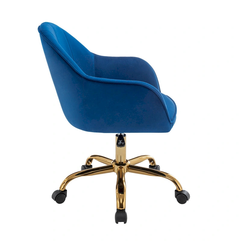 Ribbed Velvet Office Chair with 360° Swivel & Gold Chrome Base