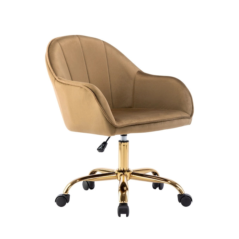 Ribbed Velvet Office Chair with 360° Swivel & Gold Chrome Base