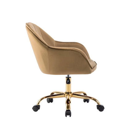 Ribbed Velvet Office Chair with 360° Swivel & Gold Chrome Base