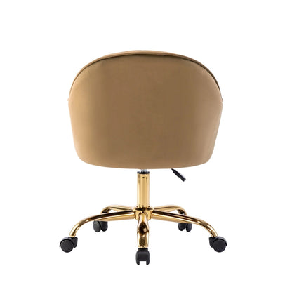 Ribbed Velvet Office Chair with 360° Swivel & Gold Chrome Base