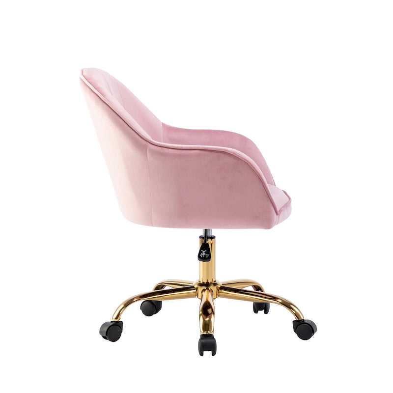 Ribbed Velvet Office Chair with 360° Swivel & Gold Chrome Base