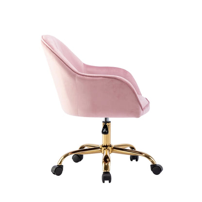 Ribbed Velvet Office Chair with 360° Swivel & Gold Chrome Base
