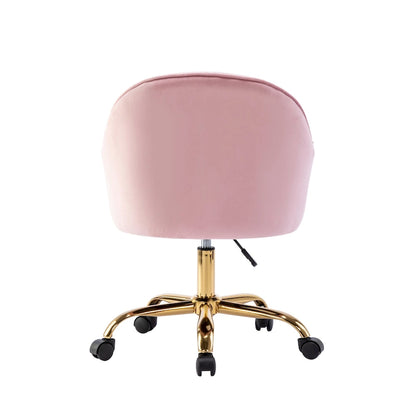 Ribbed Velvet Office Chair with 360° Swivel & Gold Chrome Base