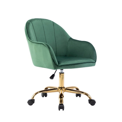 Ribbed Velvet Office Chair with 360° Swivel & Gold Chrome Base