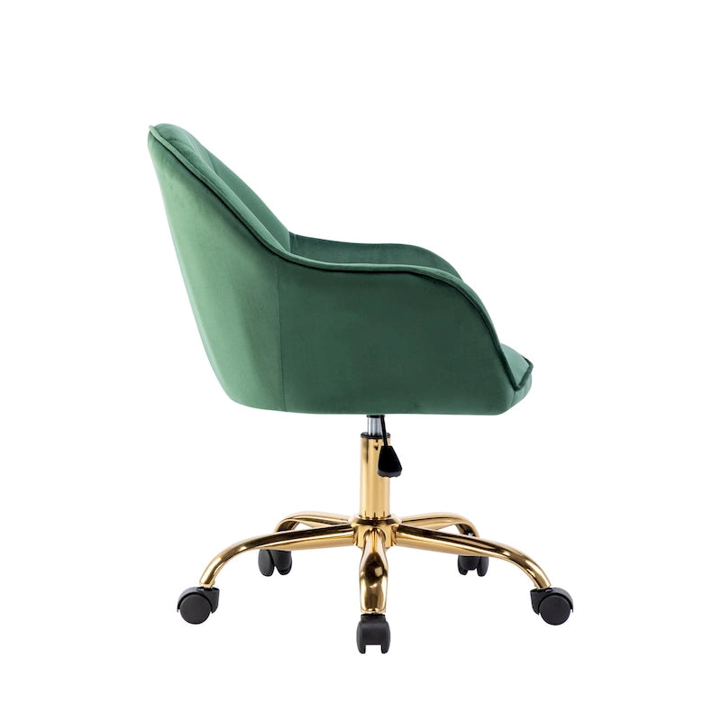 Ribbed Velvet Office Chair with 360° Swivel & Gold Chrome Base