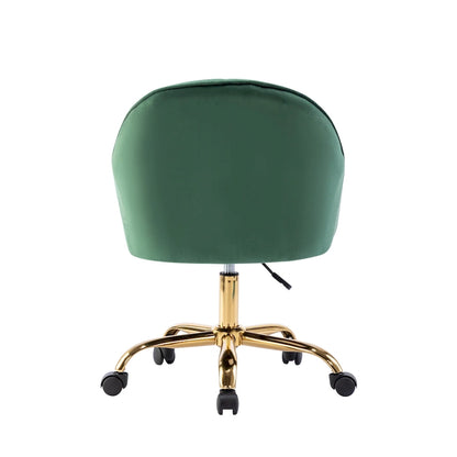 Ribbed Velvet Office Chair with 360° Swivel & Gold Chrome Base