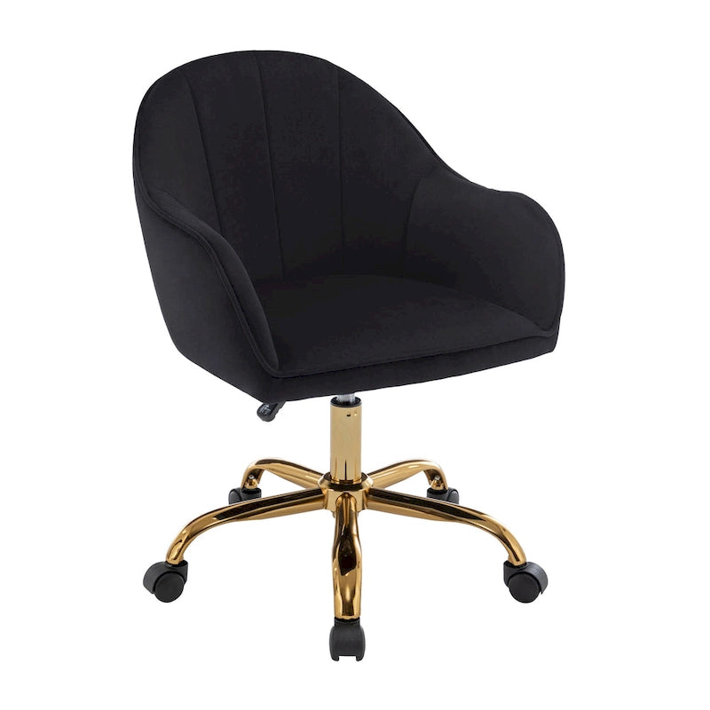 Ribbed Velvet Office Chair with 360° Swivel & Gold Chrome Base
