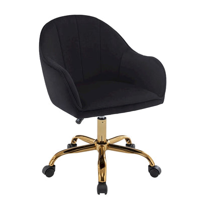 Ribbed Velvet Office Chair with 360° Swivel & Gold Chrome Base