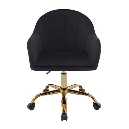 Ribbed Velvet Office Chair with 360° Swivel & Gold Chrome Base