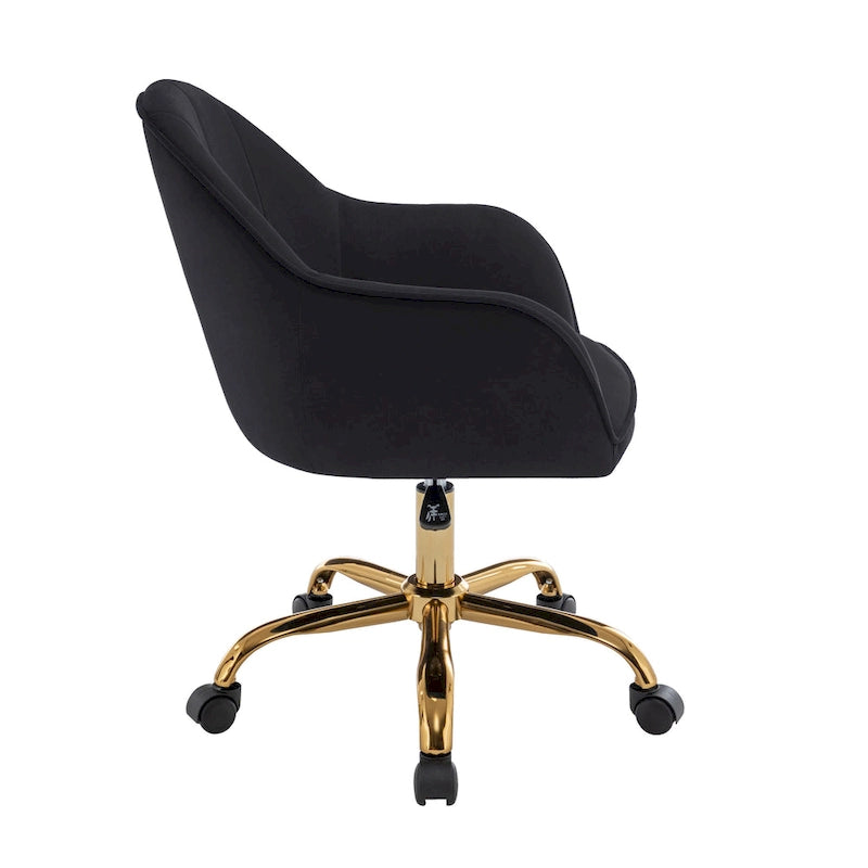 Ribbed Velvet Office Chair with 360° Swivel & Gold Chrome Base