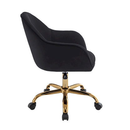 Ribbed Velvet Office Chair with 360° Swivel & Gold Chrome Base