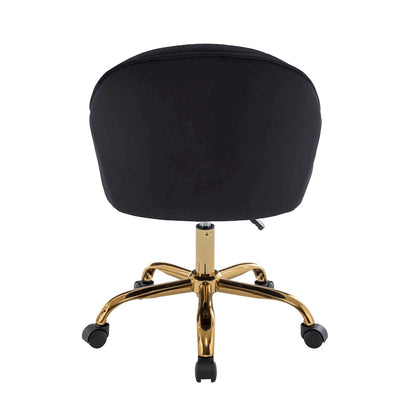 Ribbed Velvet Office Chair with 360° Swivel & Gold Chrome Base