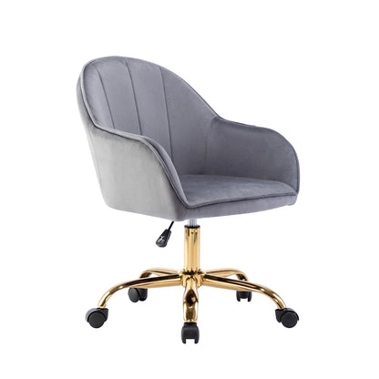 Ribbed Velvet Office Chair with 360° Swivel & Gold Chrome Base