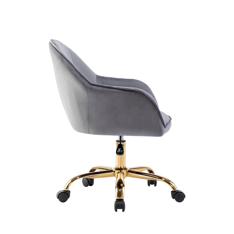 Ribbed Velvet Office Chair with 360° Swivel & Gold Chrome Base