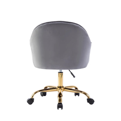 Ribbed Velvet Office Chair with 360° Swivel & Gold Chrome Base