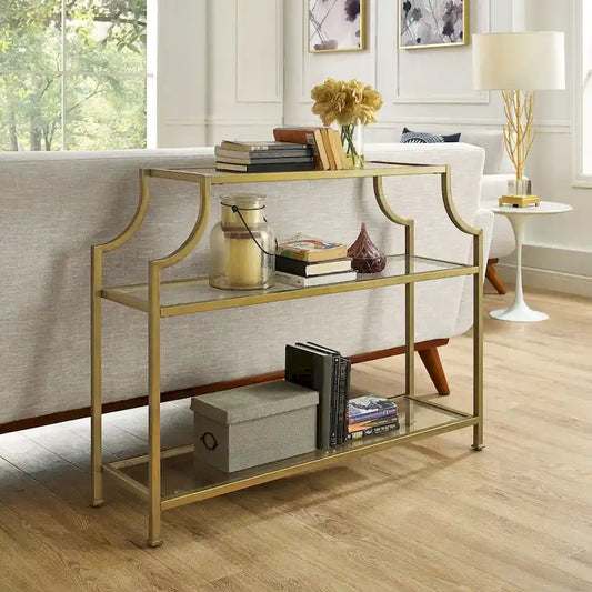 Crosley Aimee Glass/ Gold Finish Steel 3-tier Console Table
