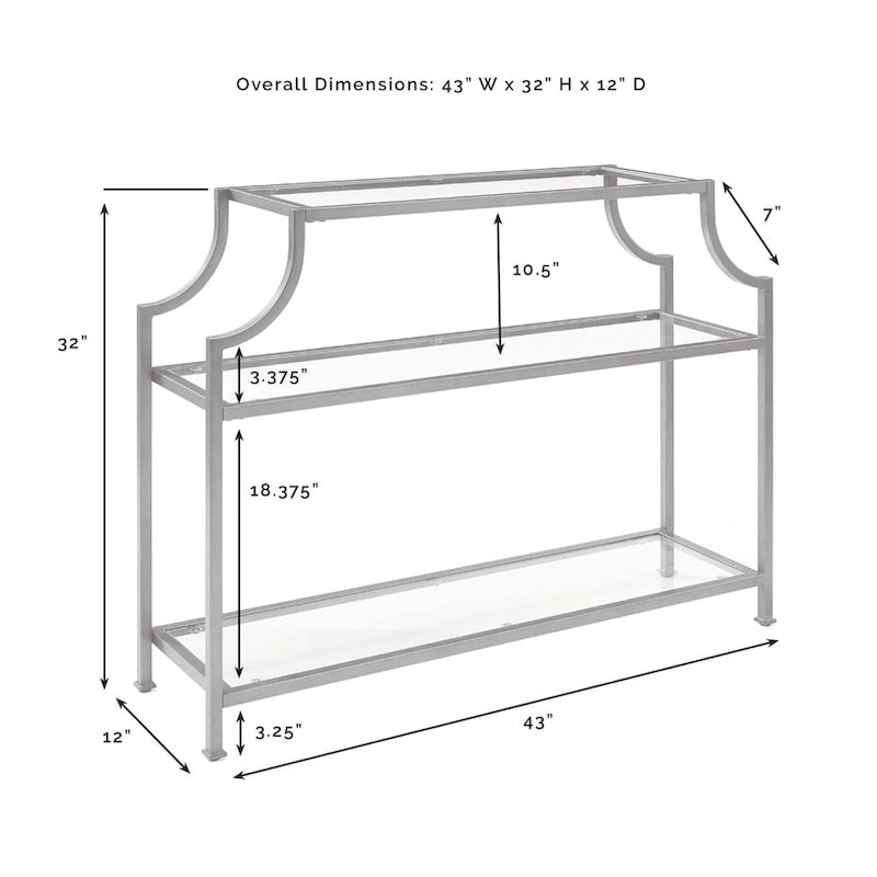 Mid-Century 3-Tier Console Table with Tempered Glass Shelves & Antiqued Gold Frame