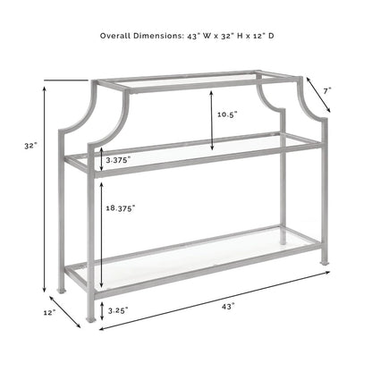 Mid-Century 3-Tier Console Table with Tempered Glass Shelves & Antiqued Gold Frame