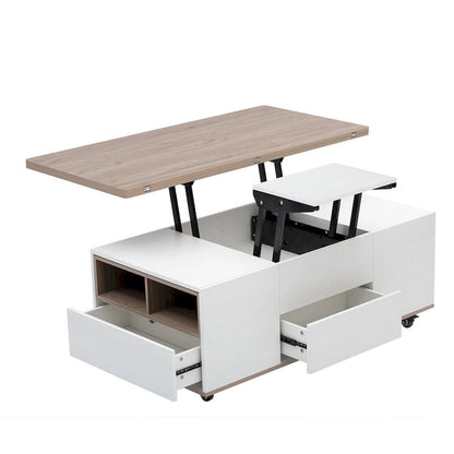 Modern Hydraulic Lift-Top Coffee Table with 3 Drawers & Locking Wheels, MDF