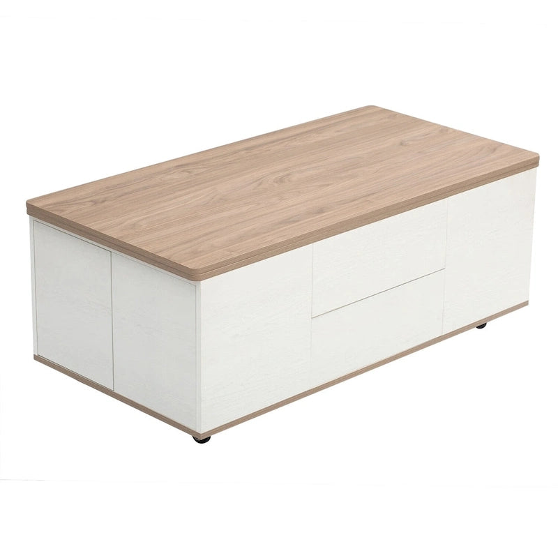 Modern Hydraulic Lift-Top Coffee Table with 3 Drawers & Locking Wheels, MDF