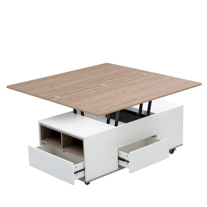 Modern Hydraulic Lift-Top Coffee Table with 3 Drawers & Locking Wheels, MDF