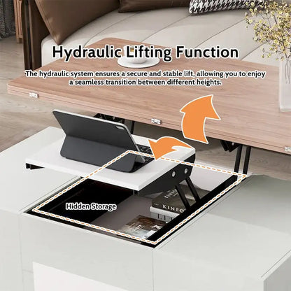 Modern Hydraulic Lift-Top Coffee Table with 3 Drawers & Locking Wheels, MDF