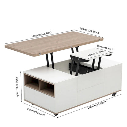 Modern Hydraulic Lift-Top Coffee Table with 3 Drawers & Locking Wheels, MDF