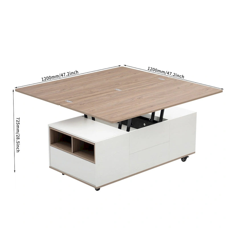 Modern Hydraulic Lift-Top Coffee Table with 3 Drawers & Locking Wheels, MDF