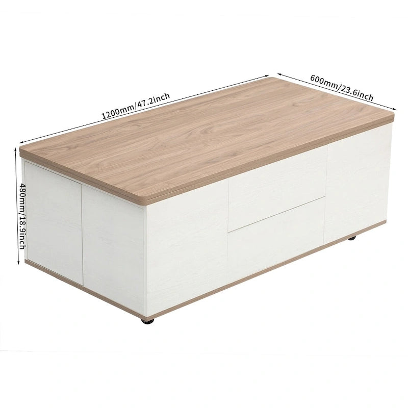 Modern Hydraulic Lift-Top Coffee Table with 3 Drawers & Locking Wheels, MDF