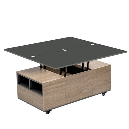 Modern Hydraulic Lift-Top Coffee Table with 3 Drawers & Locking Wheels, MDF
